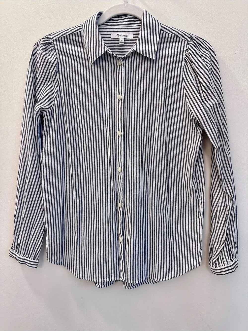 Madewell Puff Sleeve Button Down Shirt White Navy Stripe XS Top